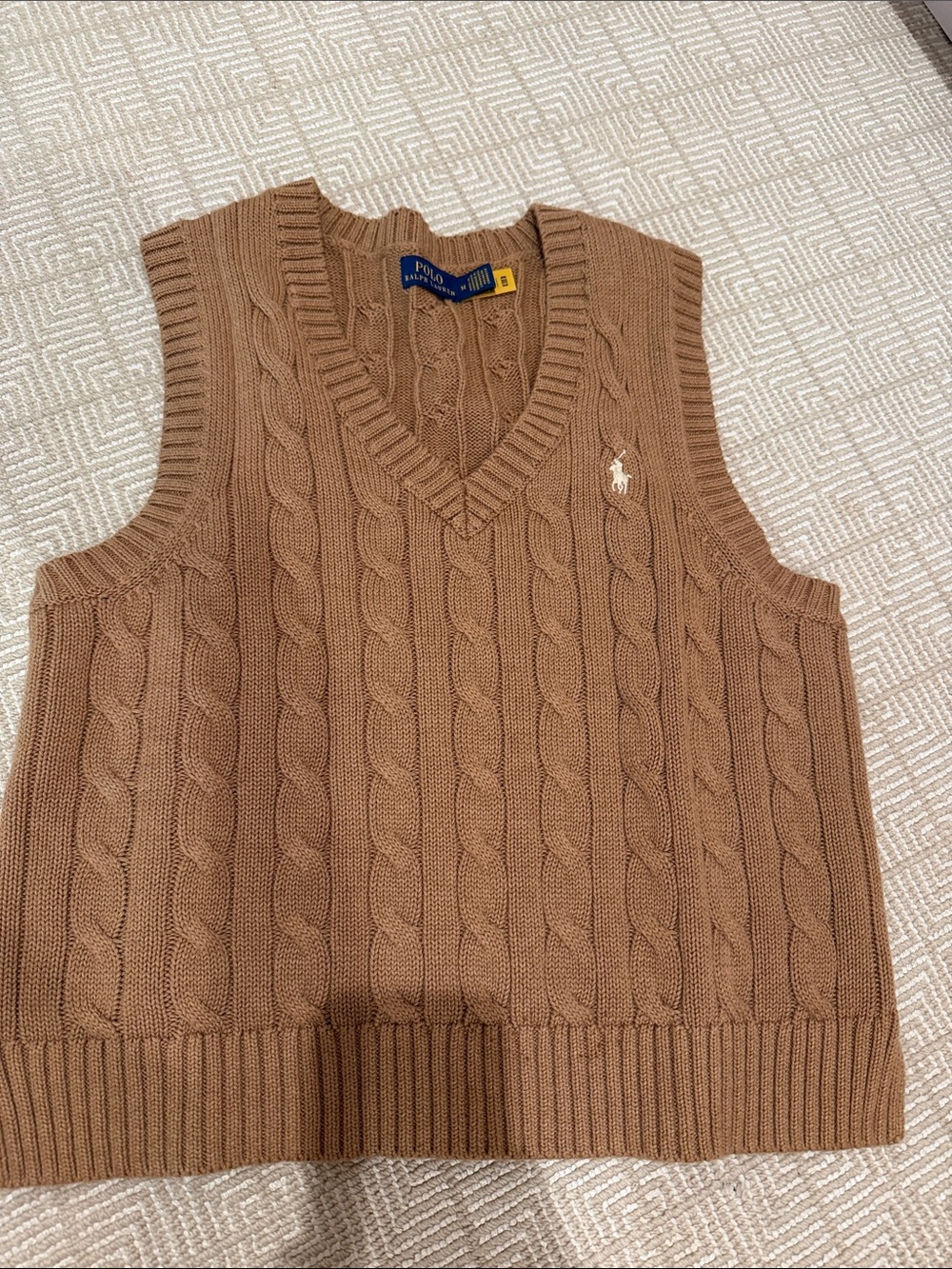 Polo by Ralph Lauren Camel Cable Knit V-Neck Sweater Vest